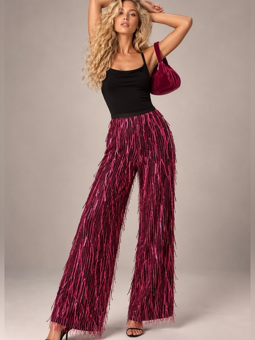 Maeve Anthropologie Fringed Sequin Wide Leg Pants Size 10 NWT